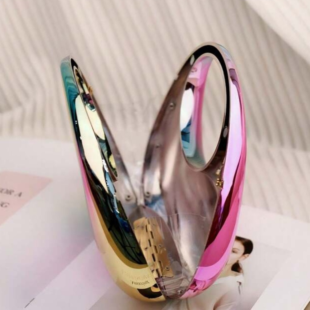 •Let’s Ombré• Colorful Metallic Medium Sized Circular Handle Snap Closure Bag - Picture 2 of 2